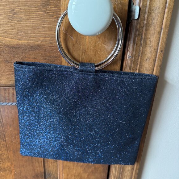 Nina Sandia Blue & Diamond Crystal Embellished Evening Bag w/Silver Rings Handle - Picture 12 of 16